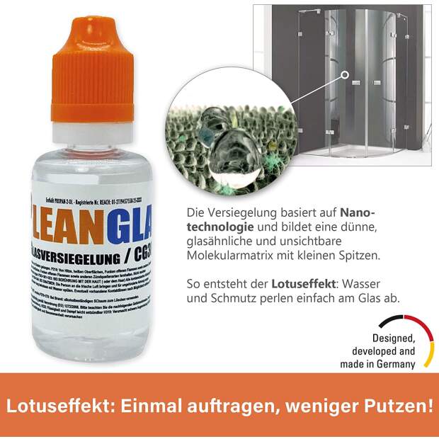 CleanglaS Glasversiegelung - Komplett Set für 48 m² - mit Glaspolierer, Entkalker + Tuch